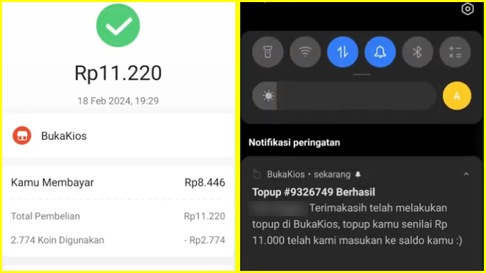 transaksi berhasil semua koin shopee sudah digunakan notifikasi bukakios masuk