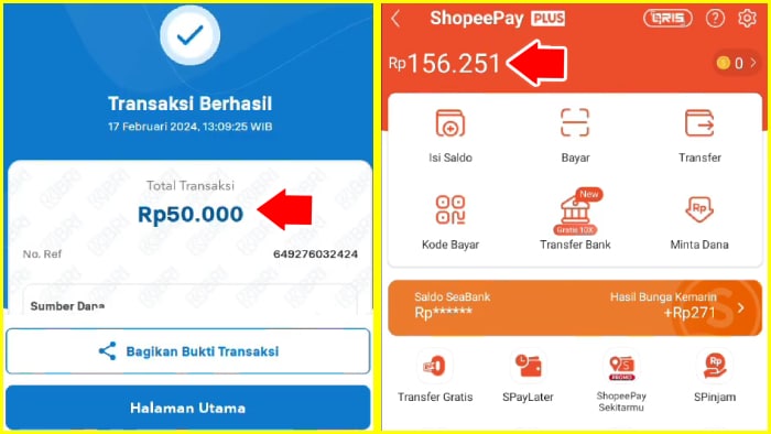 transaksi berhasil uang masuk dari brimo ke shopee