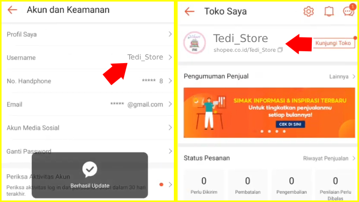 username akun shopee berhasil diganti termasuk berubah nama toko dan alamat tokonya