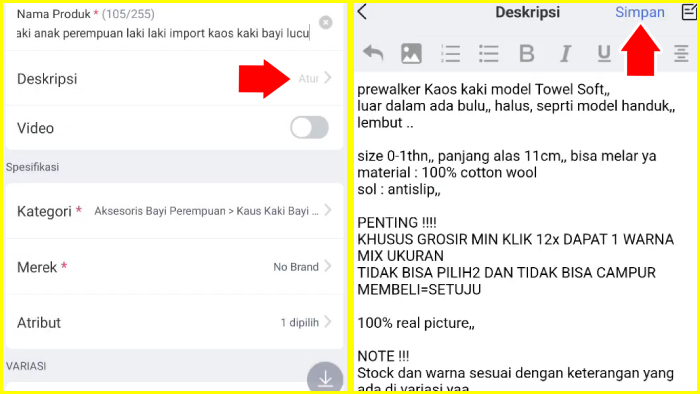 ambil deskripsi dari supplier lalu simpan ke toko lazada-mu