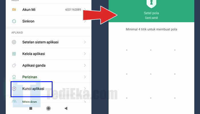 android xiaomi pengaturan kunci aplikasi - buat pola