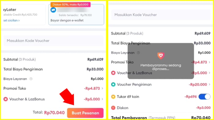 buat pesanan ke lazada