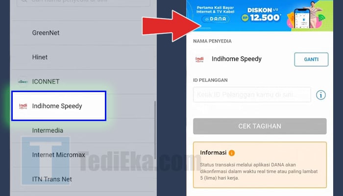 dana indihome speedy - id pelanggan