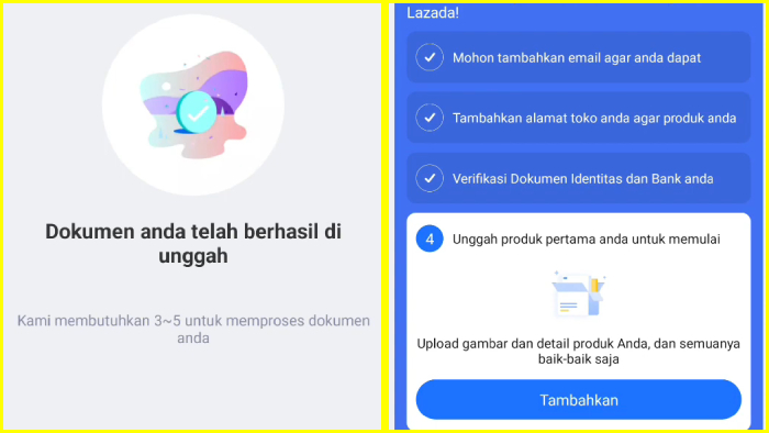 dokumen berhasil di unggah lanjutkan unggah produk pertama