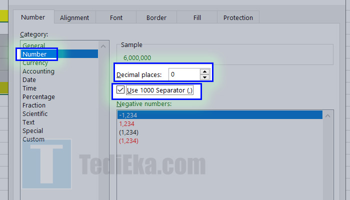 excel format cells number decimal places use 1000 separator