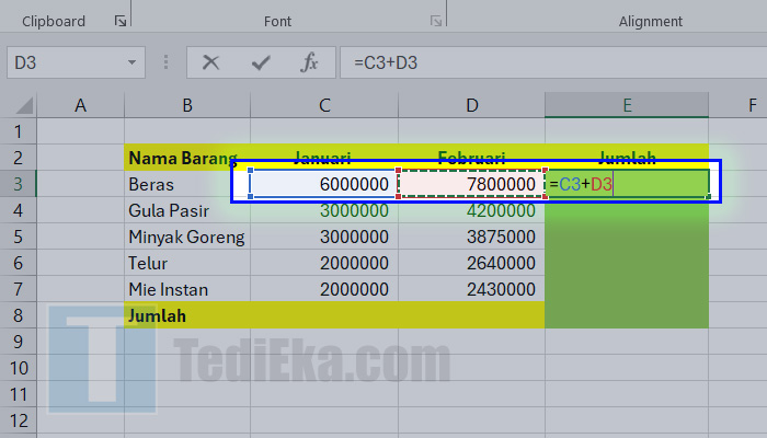 excel rumus +
