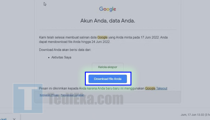 google takeout backup download file email