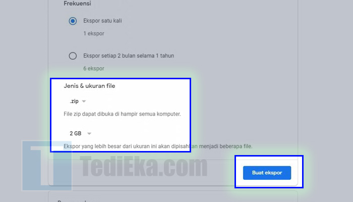 google takeout backup jenis dan ukuran file