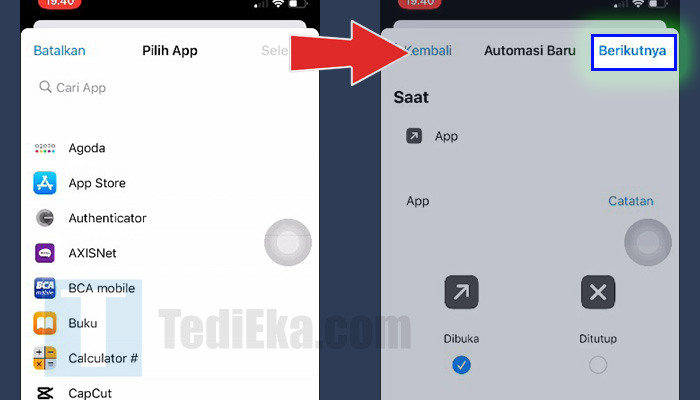 iphone automasi pilih app - berikutnya