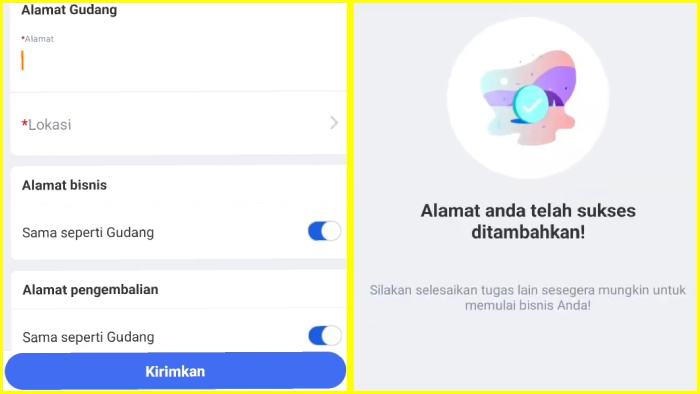 isi alamat toko samakan dengan alamat supplier