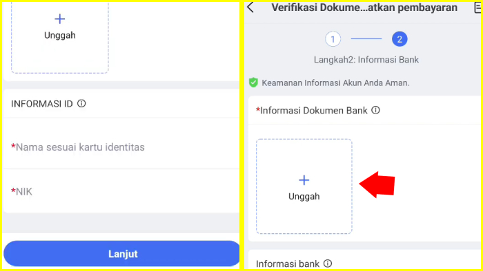 isi informasi id dan nik lalu verifikasi dokumen bank