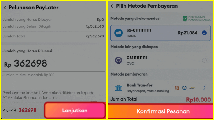 konfirmasi pelunasan lazada paylater