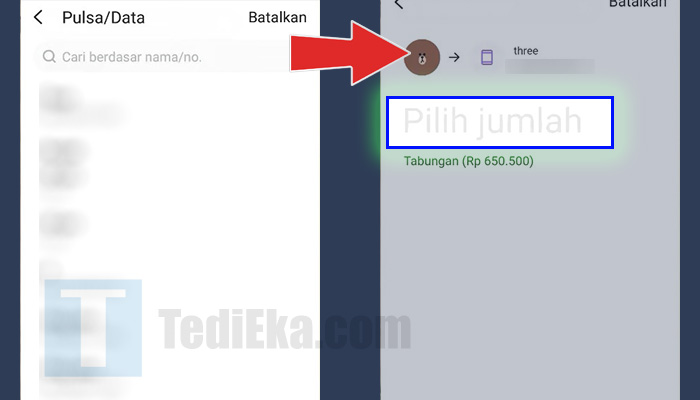 line bank masukkan nomor telepon - pilih jumlah