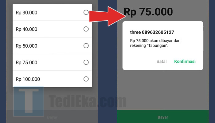 line bank pilih nominal pulsa - konfirmasi
