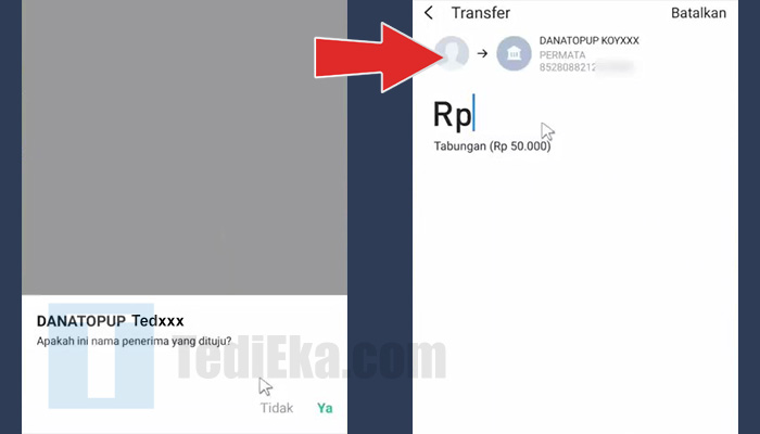 line bank transfer permata dana top up - nominal jumlah