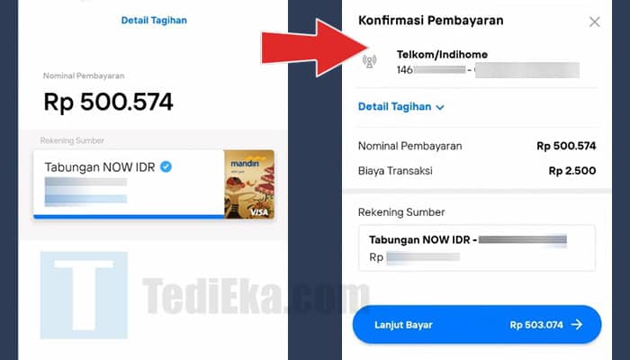 livin mandiri indihome detail tagihan - konfirmasi pembayaran