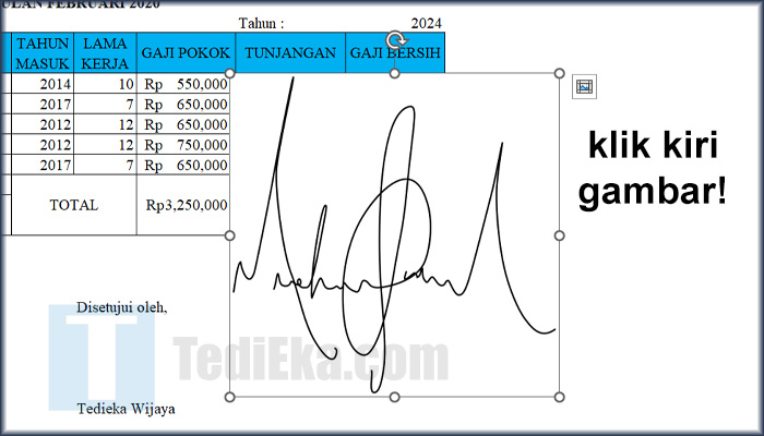 microsoft excel klik gambar