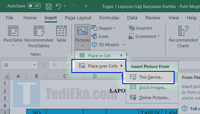 microsoft excel place over cells - this device