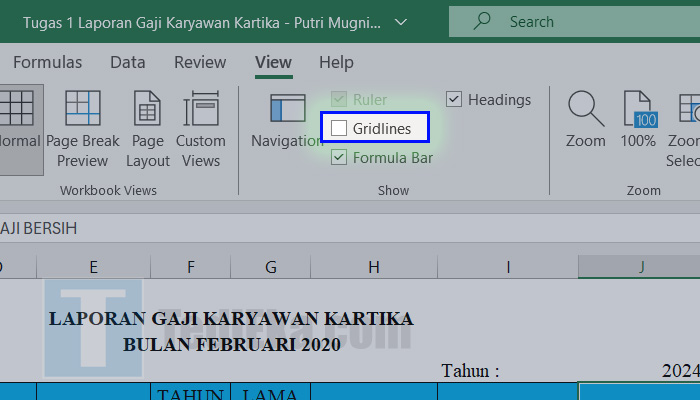 microsoft excel untick gridlines