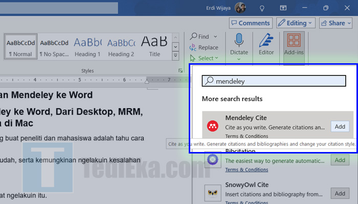 microsoft word add-ins add mendeley