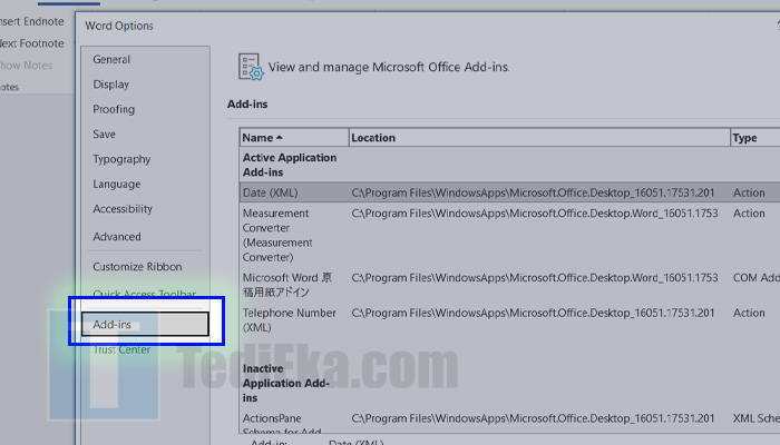microsoft word file word options add-ins