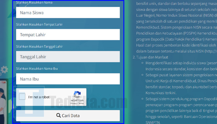 nisn masukkan nomor nisn dan data