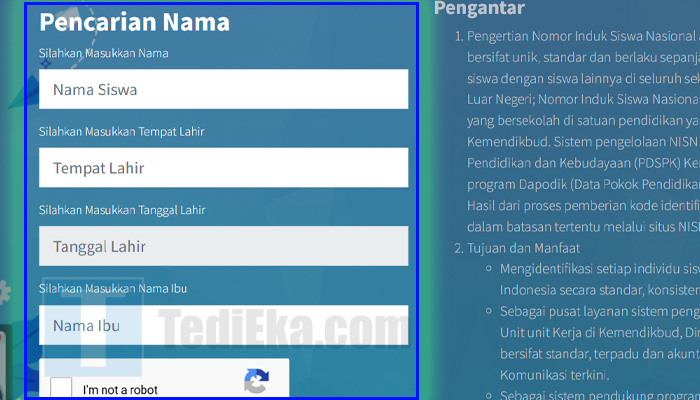 nisn pencarian nama masukkan data