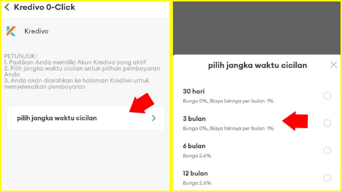 pilih jangka waktu cicilan kredivo
