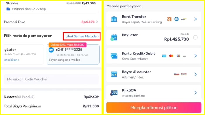 pilih metode pembayaran yang kamu mau
