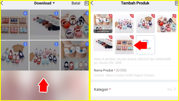 pilih semua foto lalu tentukan foto utama buat thumbnail produk