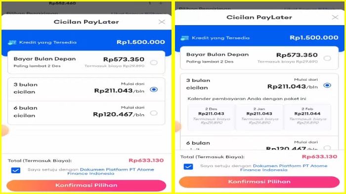 pilih termin cicilan paylater lazada