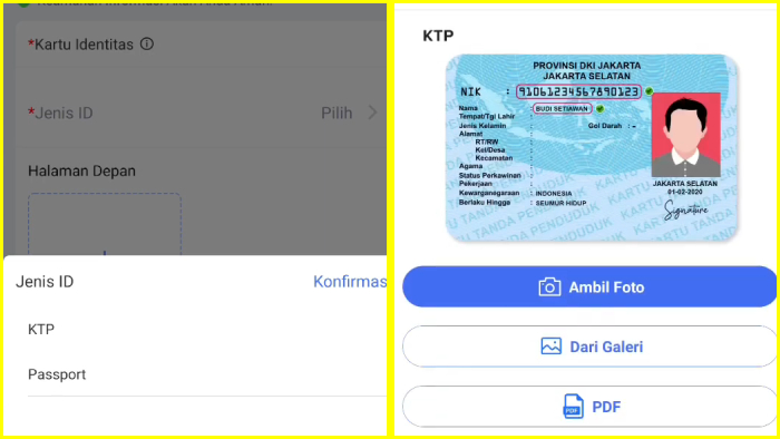 pilihan jenis ID dan contoh foto ktp yang benar