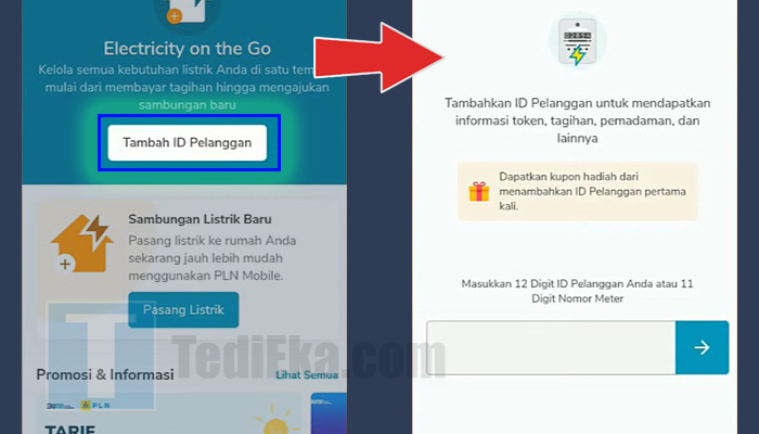 pln mobile tambah id pelanggan - masukkan id pelanggan