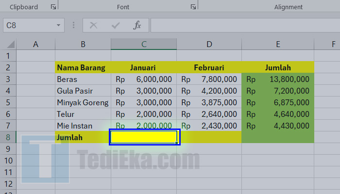 rumus penjumlahan excel SUM 01