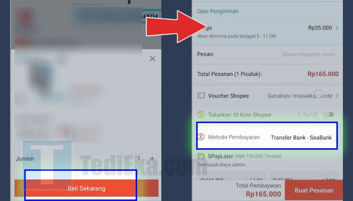 shopee beli sekarang - checkout metode pembayaran
