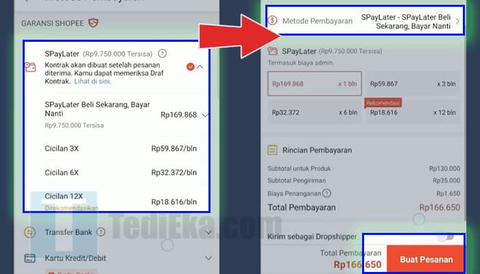 shopee metode pembayaran spaylater - buat pesanan