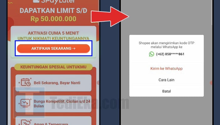 shopee spaylater aktifkan sekarang - kode otp