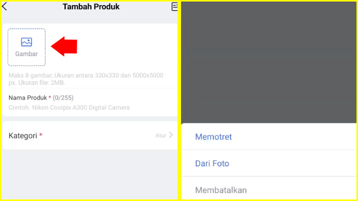 tambah produk ke toko lazada