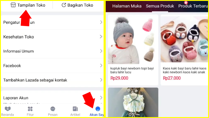 tampilan toko lazada setelah upload produk