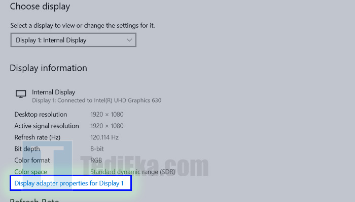 windows 10 display adapter properties for display 1