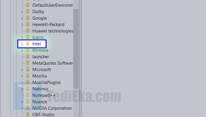 windows 10 regedit hkey local machine - software - intel