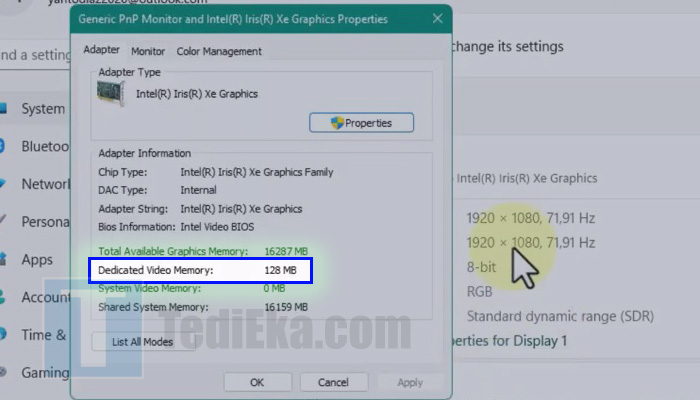 windows 11 dedicated video memory
