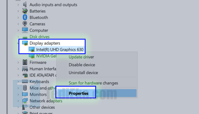 windows display adapters - properties