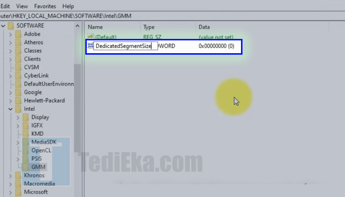 windows regedit dedicatedsegmentsize