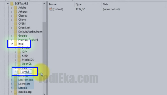 windows regedit intel gmm