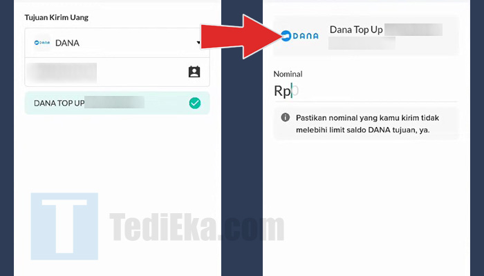 flip transfer top up dana - masukkan nominal