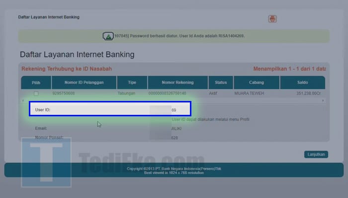 ibank bni aktivasi catat user id