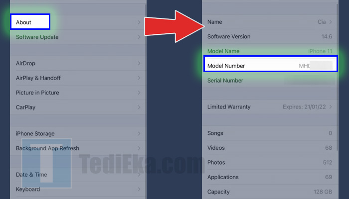iphone about - model number
